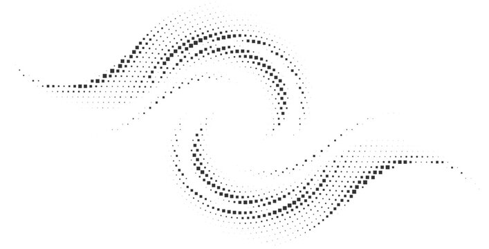 Abstract halftone swirl element, dynamic symmetrical wave pattern, black and white dot texture, modern energy vortex design, subtle flowing curve graphic