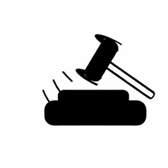 A black gavel about to strike the sounding block in monochrome art