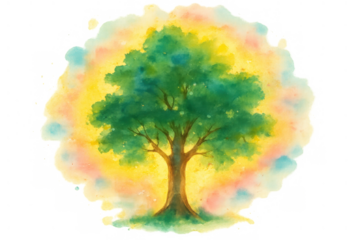 Green tree watercolor painting showcasing nature's vitality and environmental growth concept, vibrant artwork, transparent background