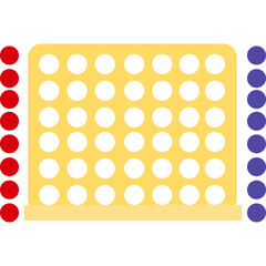 Yellow Connect Four Game Board with Red and Blue Chips on Transparent Background Ready for Play