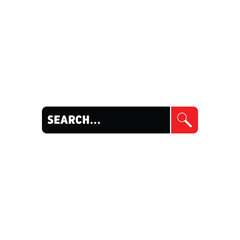 Black search bar with red magnifying glass icon simple vector element for website design isolated on white background