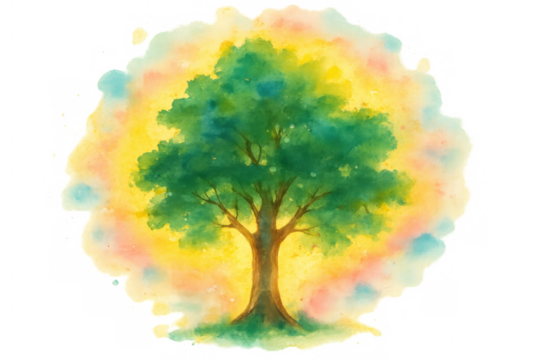 Green tree watercolor painting showcasing nature's vitality and environmental growth concept, vibrant artwork, transparent background - Powered by Adobe