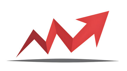Red arrow graph showing upward trend isolated on white background