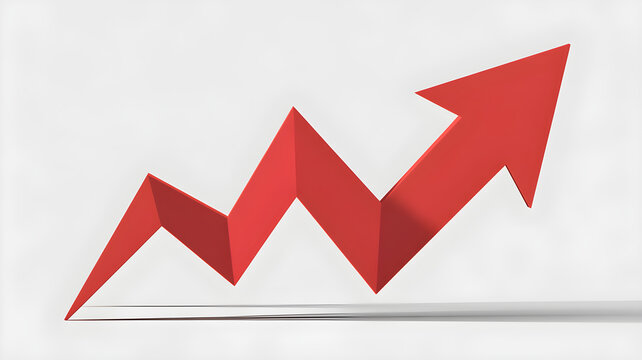 Red arrow graph showing upward trend isolated on white background