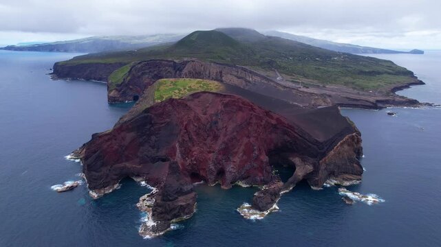 AZORES - 10.27.2025 - Stunning aerial view of the Capelinhos volcano on Faial Island.