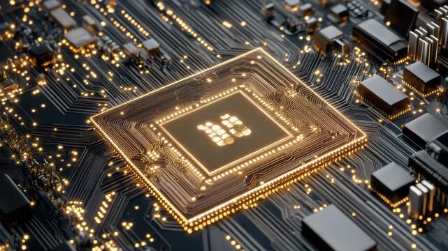 High Tech Microprocessor Technology with Glowing Circuits and Intricate Electronics Hardware