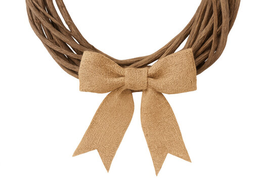 Rustic grapevine wreath with burlap bow, natural home decor, country style celebration element on transparent background