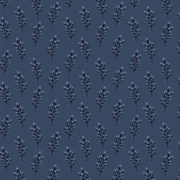 Block print  Botanicals seamless vector pattern