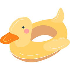 Yellow Duck Shaped Inflatable Ring Pool Float With Orange Beak And Pink Cheeks On White Background