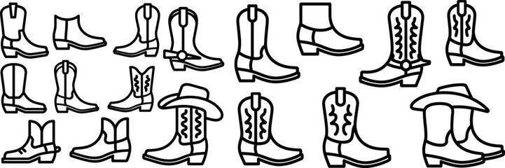 Cowboy Boots Seamless Pattern Wild West Line Art Collection