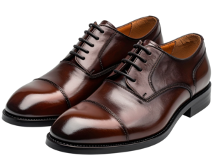 Burgundy oxford shoes with cap toe isolated on transparent background