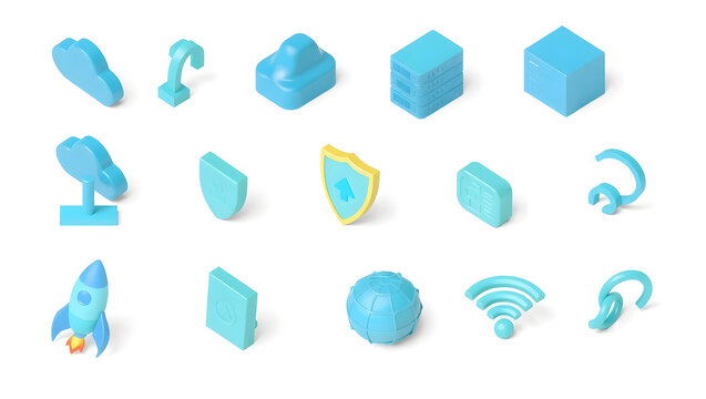 Explore a vibrant, isometric world of technology and innovation with this modern collection of cloud computing, security, networking and development icons for your creative projects