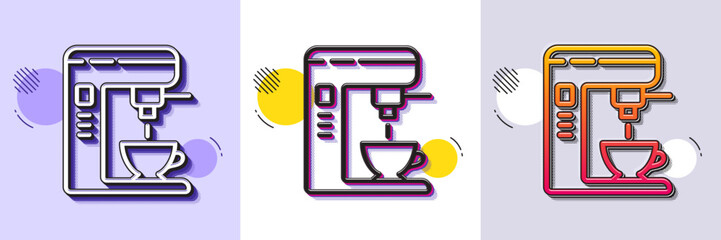 Coffee maker line icon. Halftone dotted pattern. Gradient icon with grain shadow. Vending machine sign. Make tea symbol. Line coffee maker icon. Various designs. Vector