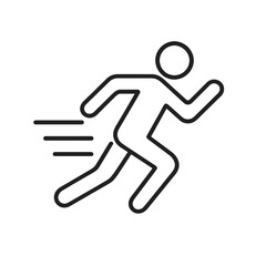 Thin black vector icon of a running athlete with motion lines, symbolizing speed, energy, and determination in sport and fitness.