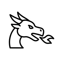 Minimal black dragon icon with fine outline, representing mythology, fire, and fantasy energy, ideal for branding, logos, and UI icons.