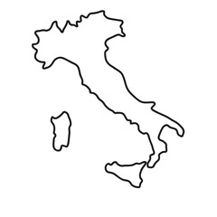 Simple minimalistic outline map of Italy, thin black line, smooth contour, icon style
