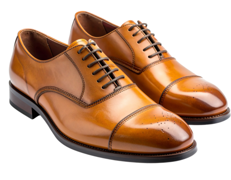 Tan oxford shoes isolated on transparent background, craftsmanship