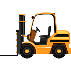 Yellow Forklift Truck Illustration With Black Tires And Clear Transparent Background Ready For Logistics And Warehouse Use