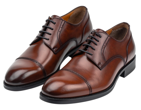 Brown leather derby shoes isolated on transparent background
