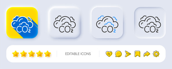 Co2 gas line icon. Neumorphic, Flat shadow, 3d buttons. Carbon dioxide emissions sign. Exhaust reduction symbol. Line co2 icon. Social media icons. Vector