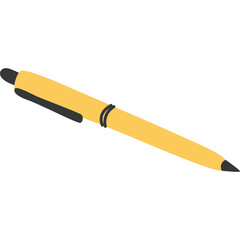 Yellow Hand Drawn Ballpoint Pen With Black Cap and Clip Isolated on Transparent Background Representing Writing and Education Concepts