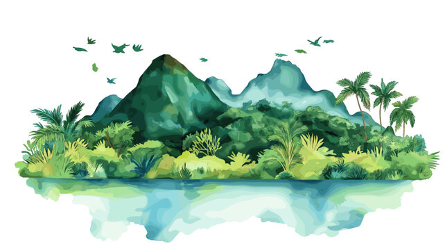 Mochima National Park. Mochima National Park hand drawn watercolor illustration