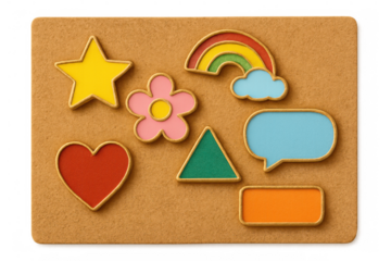 Playful variety of children's learning shapes on a textured surface, ideal for education and creative projects