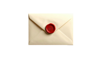 Ivory envelope sealed with a red wax seal, lying flat against a black background, creating a simple, elegant image