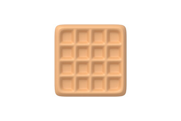 Square belgian waffle isolated on white background. Sweet food. Snack for breakfast or lunch. Top view. 3d render