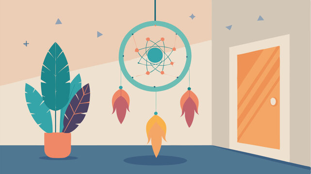 A bohemian dreamcatcher hanging in the corner adding a touch of whimsy to the room.