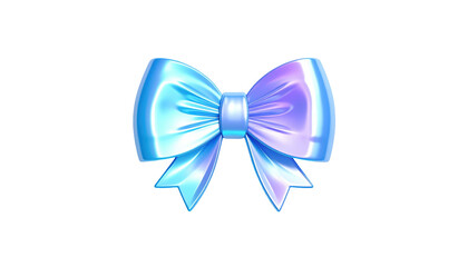 Iridescent blue and purple bow on a black background, luminous and elegant