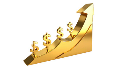 Golden arrow graph showing upward trend with dollar signs, illustrating financial growth on a dark background