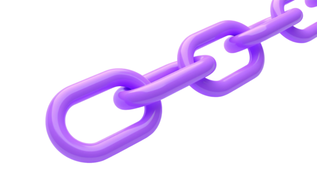A glossy, light purple chain link segment is isolated against a pure black backdrop