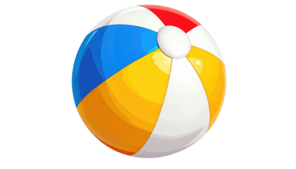 Brightly colored inflatable beach ball with red, blue, and yellow panels, resting on a black background
