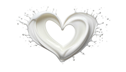 White liquid splash forms a heart shape against a black background, creating a smooth, flowing, dynamic abstract image