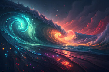 "Converging Waves of Fire and Ice in a Mystical, Color-Charged Ocean Realm"