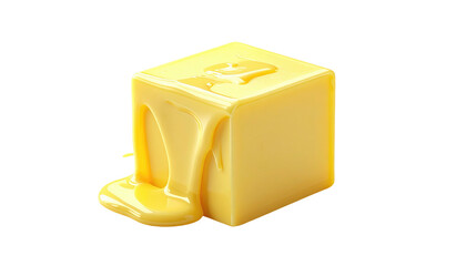 A cube with dripping, viscous yellow substance cascading down its side on a dark background, creating a glossy effect
