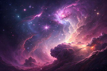 "Swirling Nebula of Purple, Pink, and Orange Illuminated by Stellar Light in a Deep Space Dreamscape"