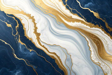"Swirling Elegance of Navy, White, and Gold in a Luxurious Abstract Fluid Art Composition"