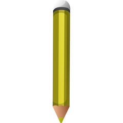 Yellow Pencil With Eraser Standing Upright Isolated On Transparent Background