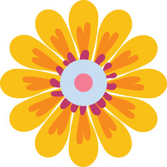Yellow Orange Flower Illustration With Pink Center And Light Blue Ring Transparent Background