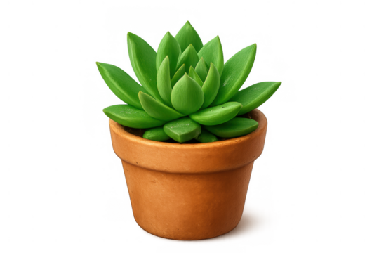 Green succulent plant growing in a terracotta pot, creating a natural, fresh, and decorative houseplant accent