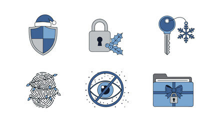 Winter holiday security concept icons for data protection and cyber safety measures and christmas season