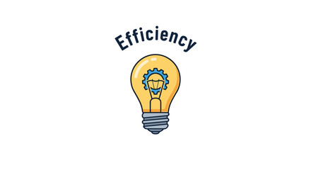 Vivid illustration of a light bulb with a gear inside, symbolizing efficiency and productivity, with the word "Efficiency" arched above in a bold font, representing innovation, business growth, and