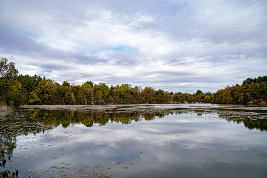 Autumn view of Milne Dam Conservation Park in Markham.