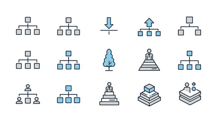 Hierarchy Bundle of Thin Icons, Editable Stroke, Suitable for Web Sites, Books, Cards, Apps, Vector Cartoon Illustration with a White Background, Order and Organization Concepts, Business Structure