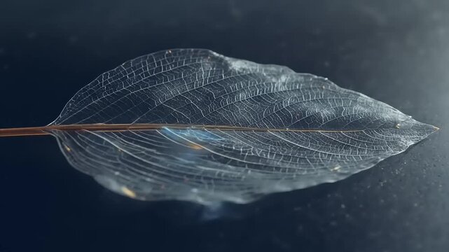 Delicate Leaf Skeleton on Dark Surface.