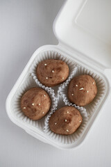 Sweet potato confectionery is packed in a paper box
