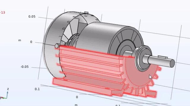 Video clip of computer 3d modeling. Engine model with calculation grid. Educational technic cad animation 
with rotation of machine part project
of mechanical device. 