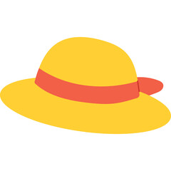 Yellow Straw Hat with Coral Ribbon Detail Simple Illustration on Transparent Background